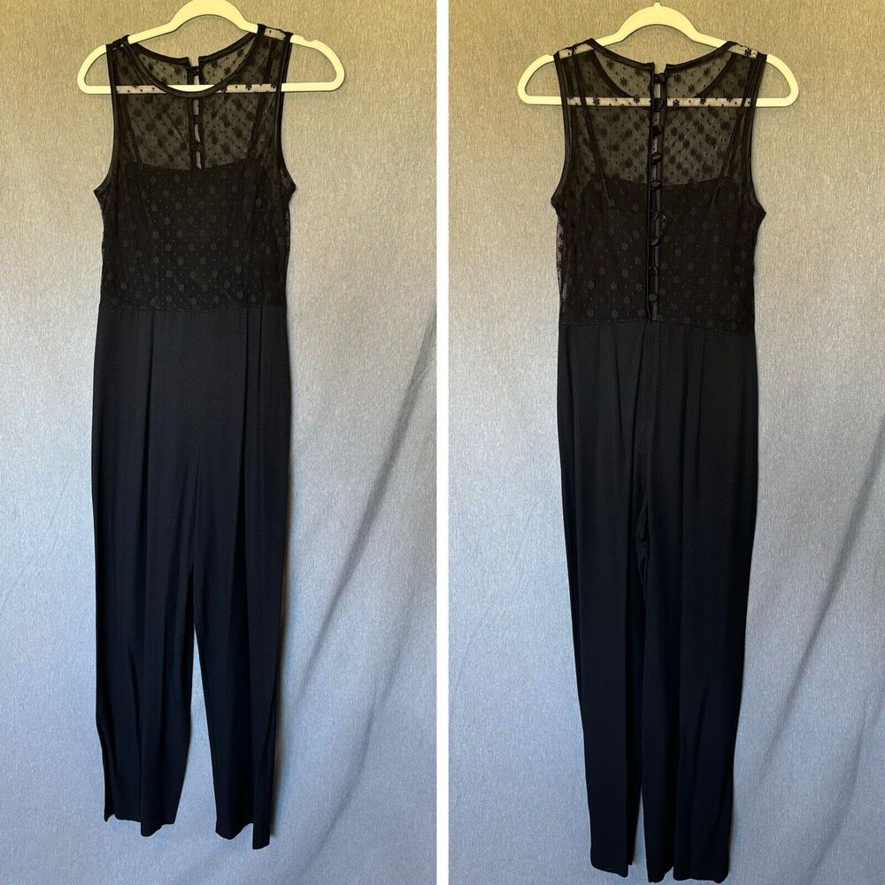 Gantos Lace Jumpsuit Women's 10 Black Wide Leg Romper Sleeveless Sheer (0724)